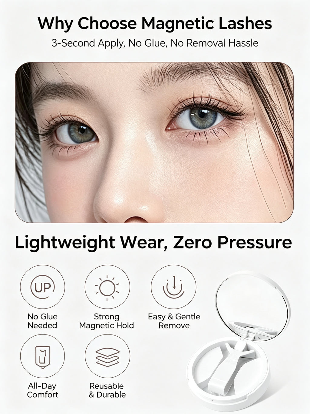 Reusable Magnetic Lashes - No Glue, Natural Look, All-Day Wear