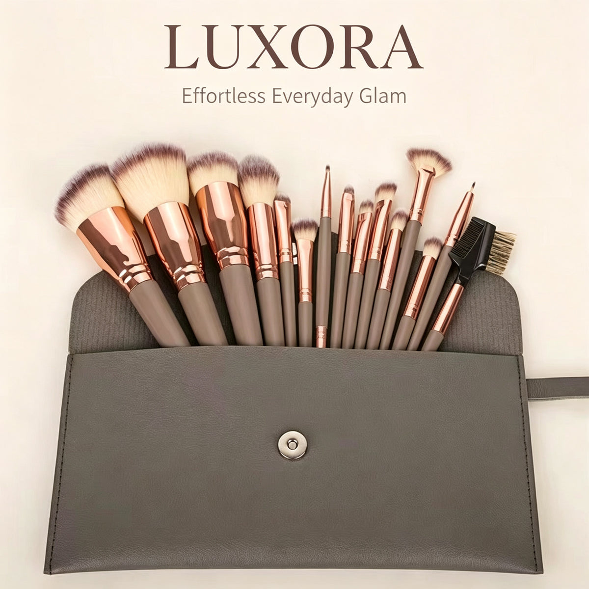 Makeup brush set arranged with storage case