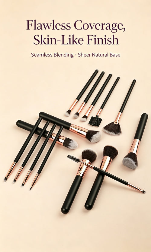 16Pcs Pro Makeup Brush Set — Soft Synthetic, Black & Rose Gold