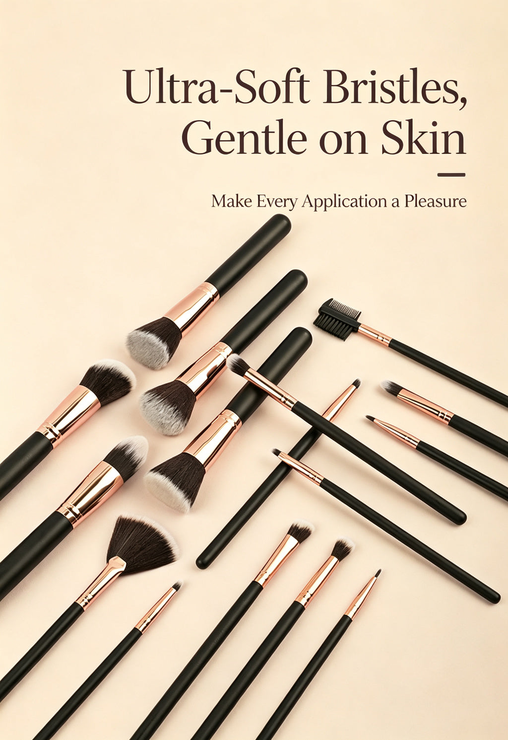 16Pcs Pro Makeup Brush Set — Soft Synthetic, Black & Rose Gold