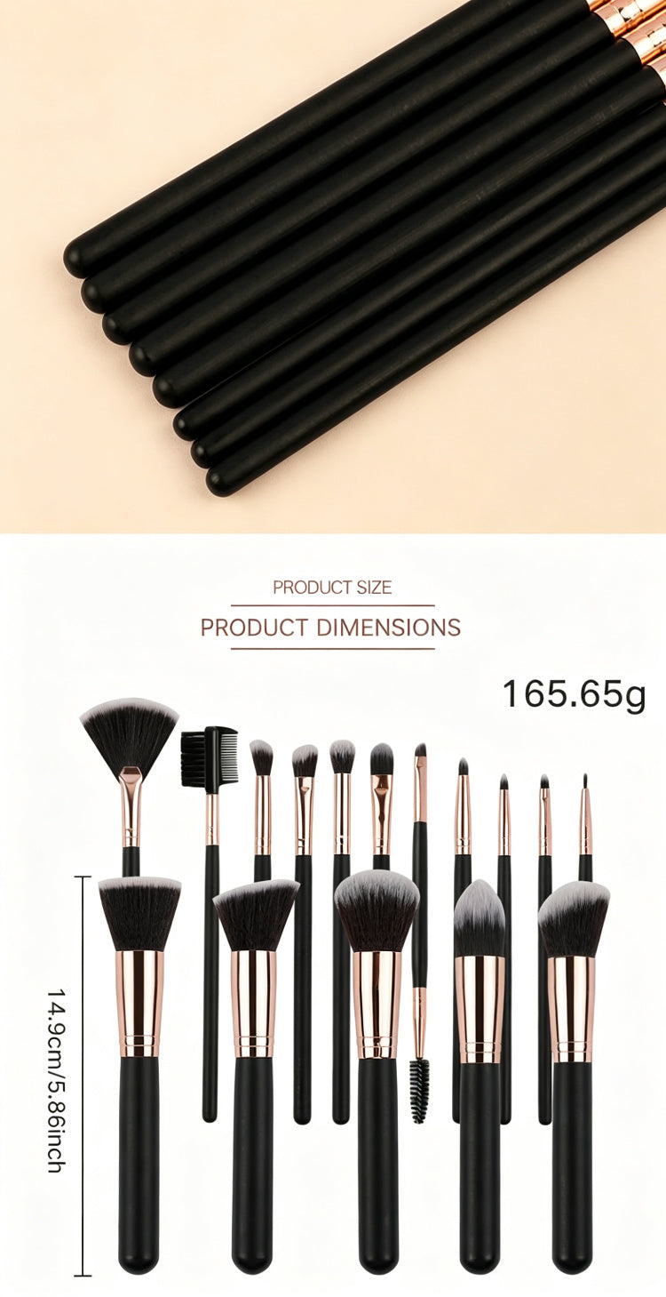 16Pcs Pro Makeup Brush Set — Soft Synthetic, Black & Rose Gold