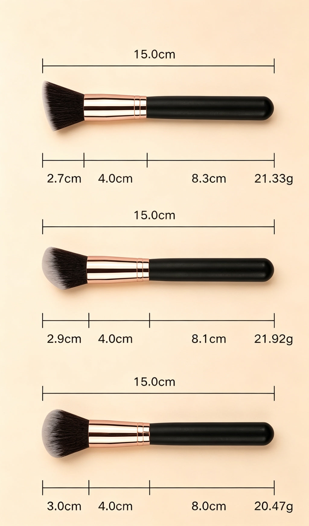 16Pcs Pro Makeup Brush Set — Soft Synthetic, Black & Rose Gold