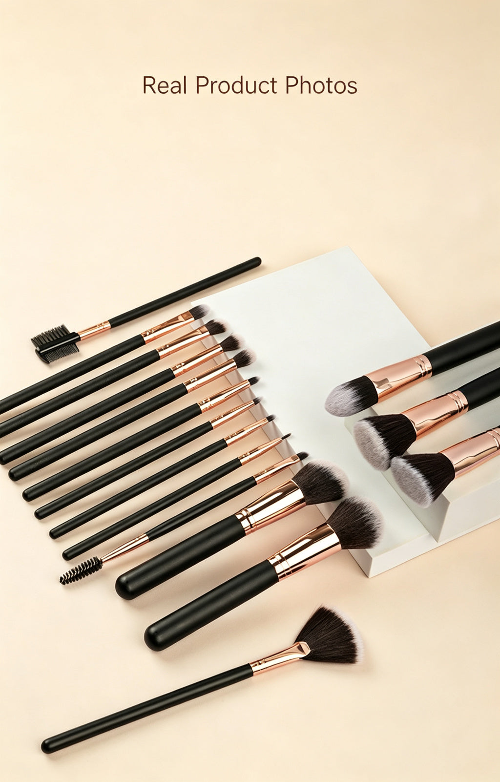 16Pcs Pro Makeup Brush Set — Soft Synthetic, Black & Rose Gold