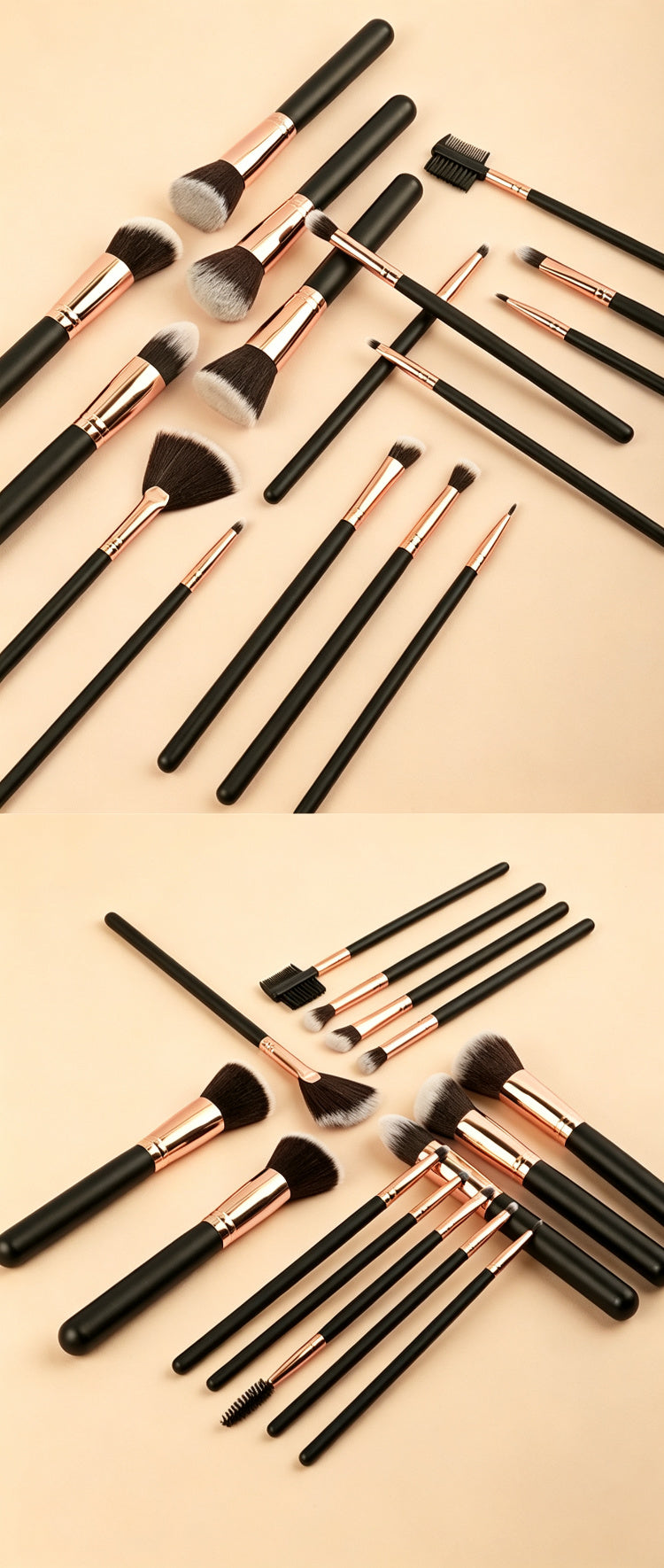 16Pcs Pro Makeup Brush Set — Soft Synthetic, Black & Rose Gold