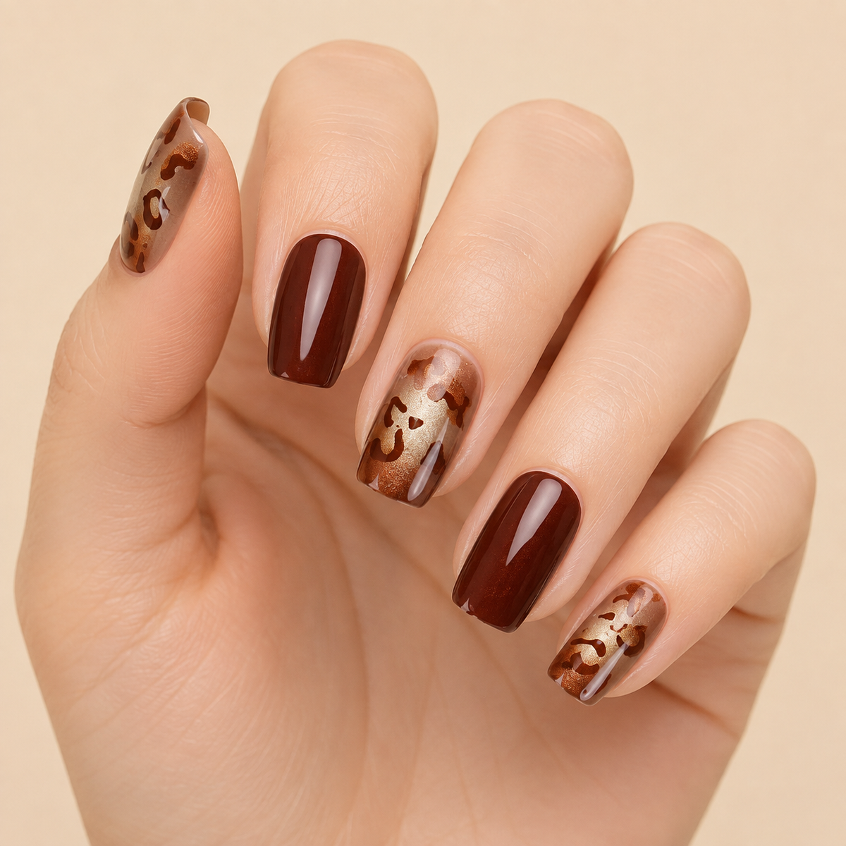 Bordeaux Safari press-on nail style