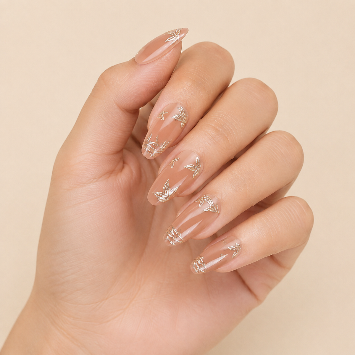 Champagne Filigree press-on nail style