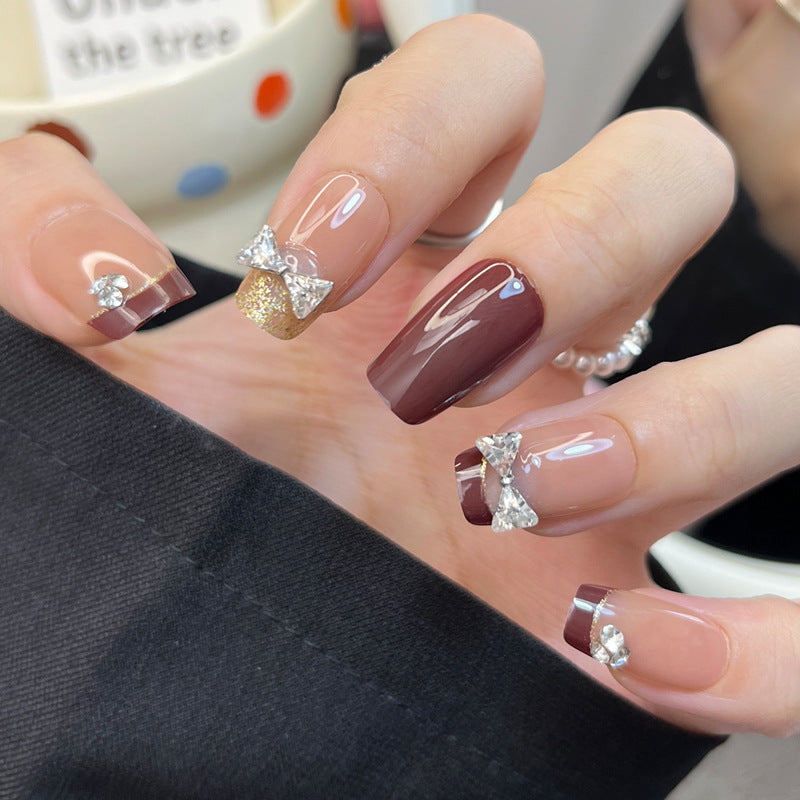 Cocoa Crystal Cut press-on nail style