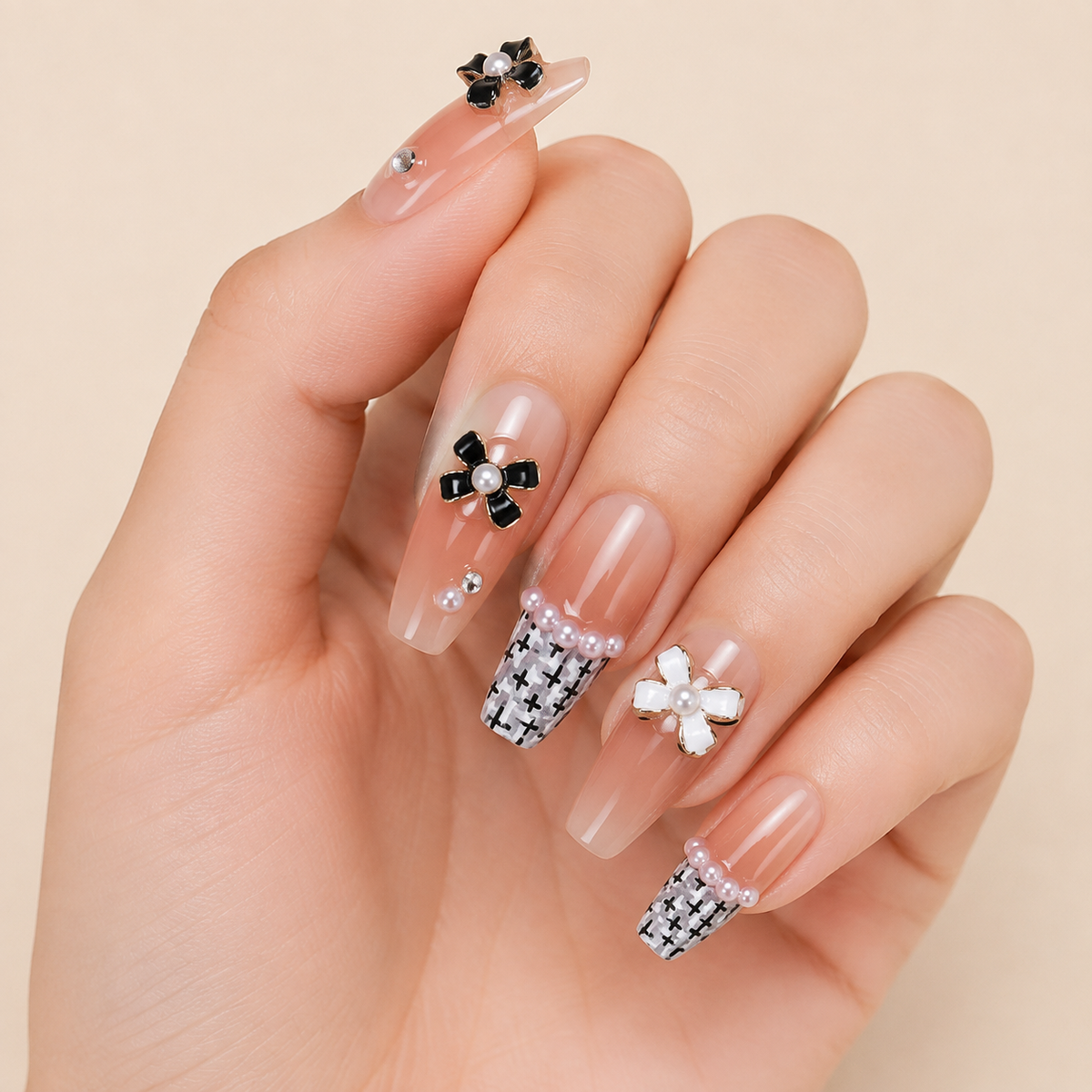 Crystal Daisy Ballet press-on nail style