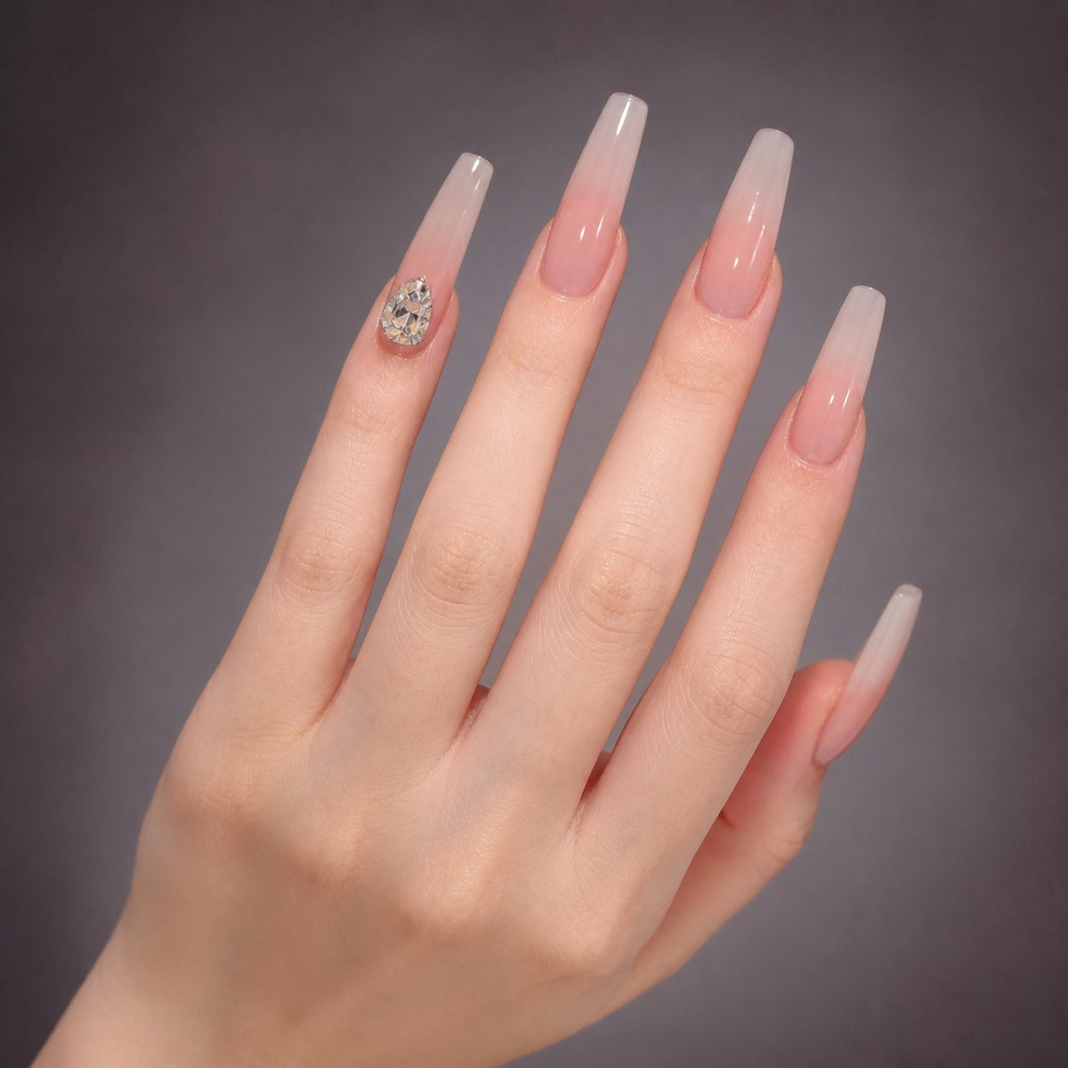 Grand Diamond Ombre press-on nails on hand
