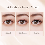 Natural, soft brown and fox eye lash looks