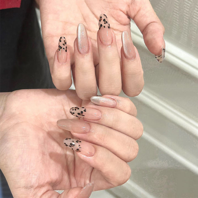 Leopard Nude Veil press-on nail style