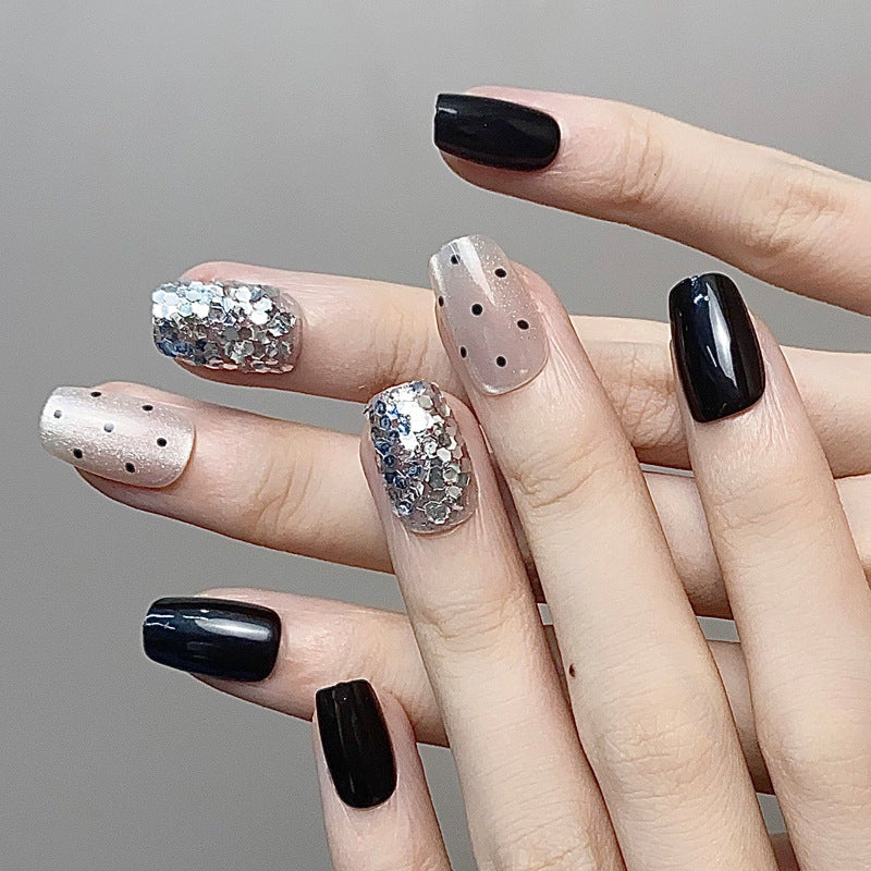 Midnight Crystal Dot press-on nail style
