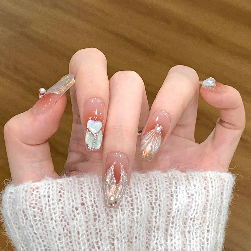 Mint Petal Charm press-on nail style