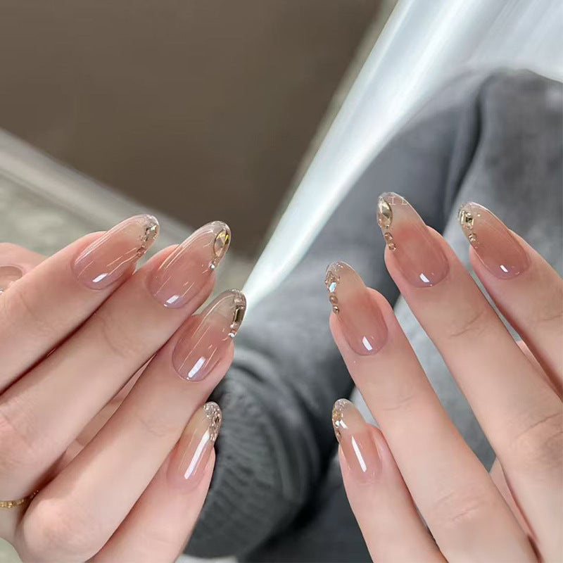Peach Pearl Edge press-on nail style