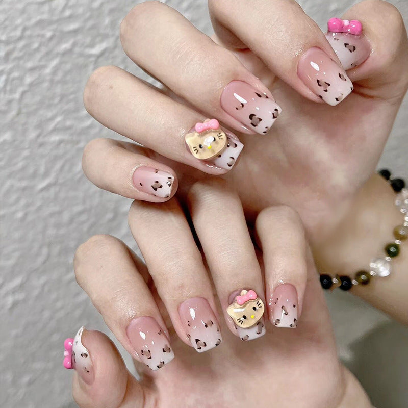 Pink Leopard Charm press-on nail style