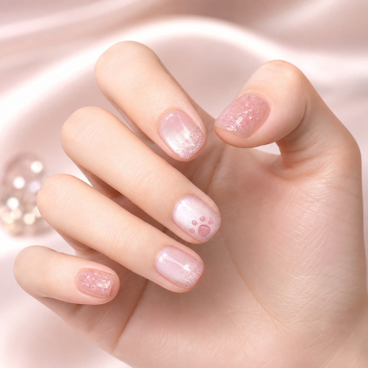 Blush Paw press-on nails on hand