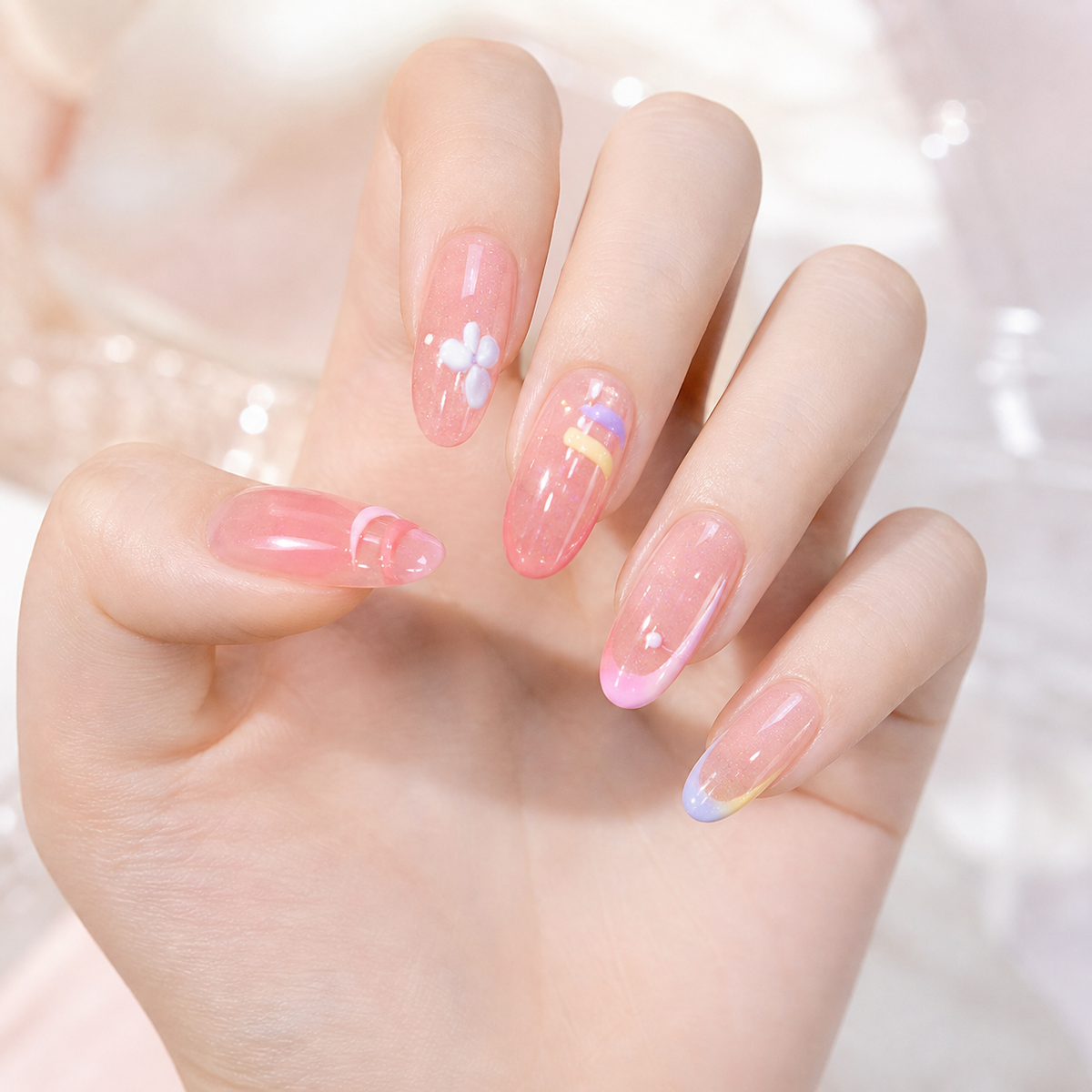 Pastel Pop press-on nails on hand