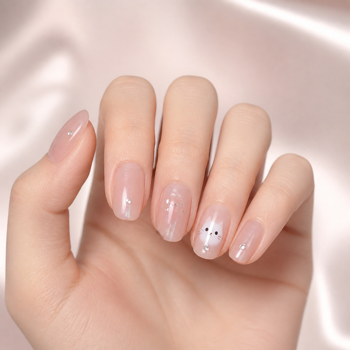 Crystal Whisker press-on nails on hand