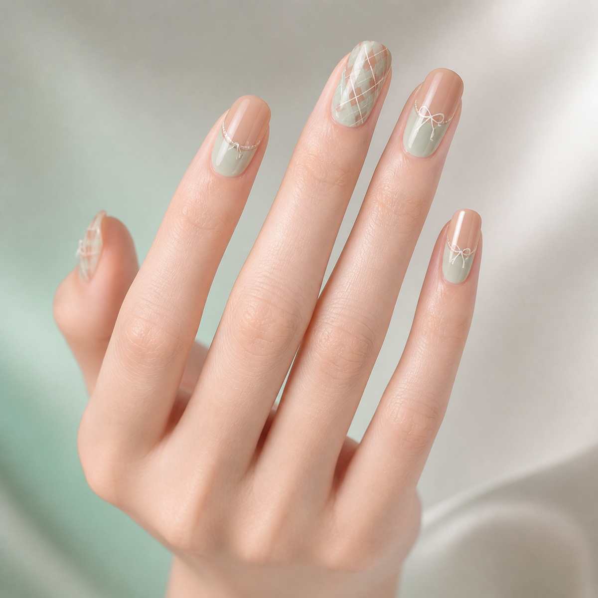 Mint Tide press-on nails on hand