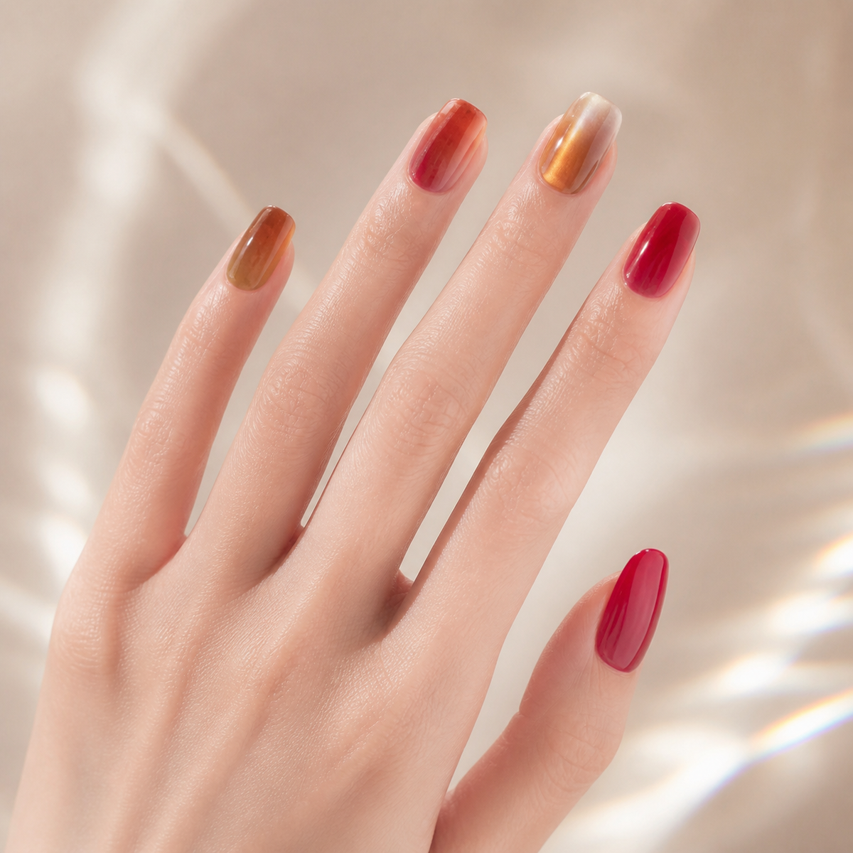 Prism Glow press-on nails on hand