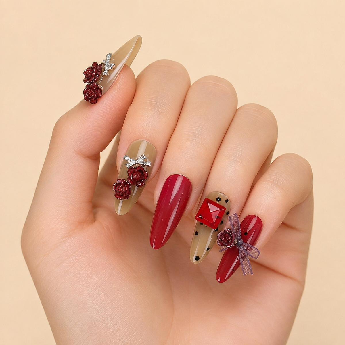 Scarlet Sculpture press-on nail style