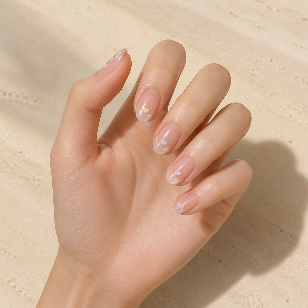 Heart Bloom press-on nails on hand