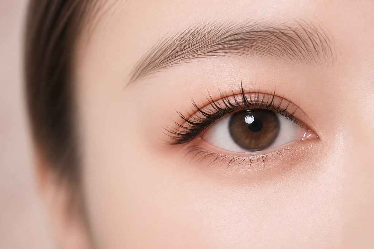 Close-up of the mirrored compact lash look