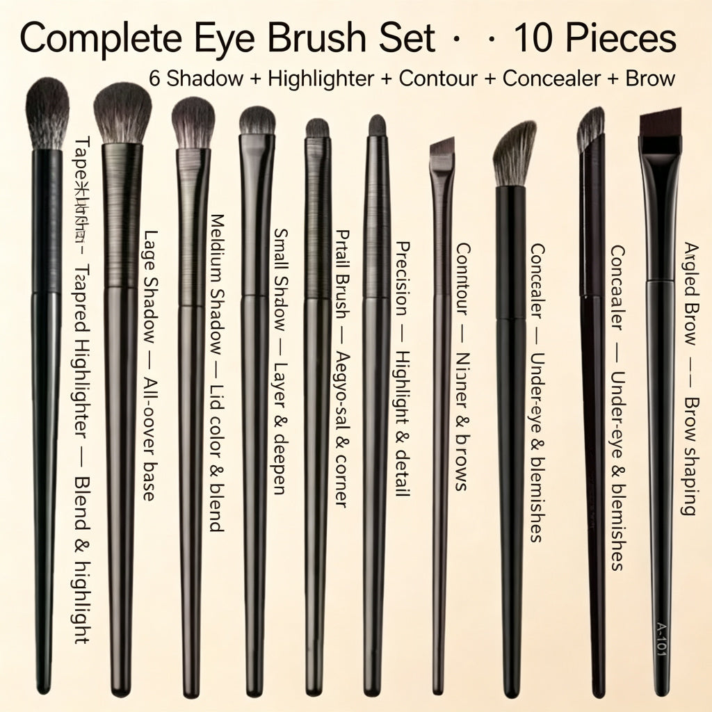 Pro Eye Makeup Brush Set — 5, 6 or 10 Pieces, Soft Synthetic, Black